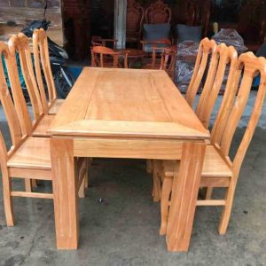 Bộ bàn ăn 4 chân, 6 ghế gỗ sồi, sang trọng